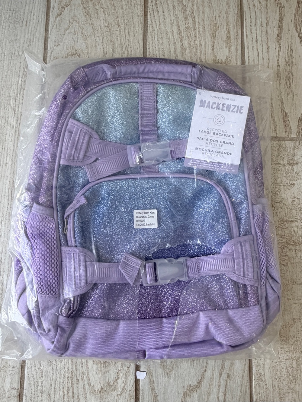 NWT - Pottery Barn Kids Mackenzie Glitter Lavender Backpack Large